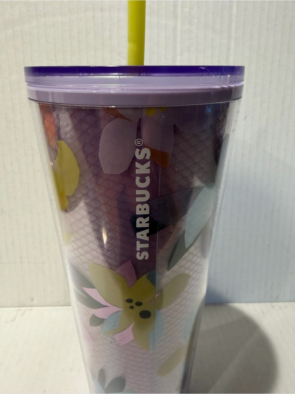 Starbucks Purple Floral Travel Cup with Yellow Straw